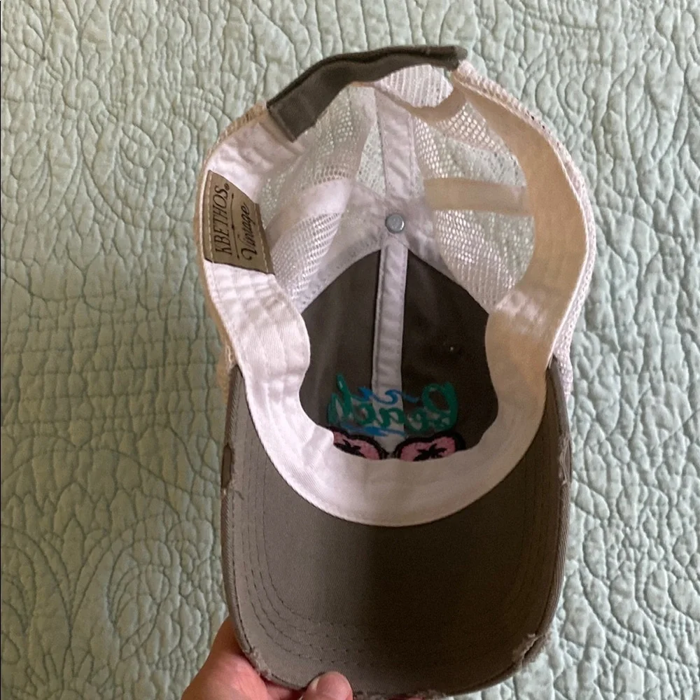 Gray and Pink Embroidered Women's Cap